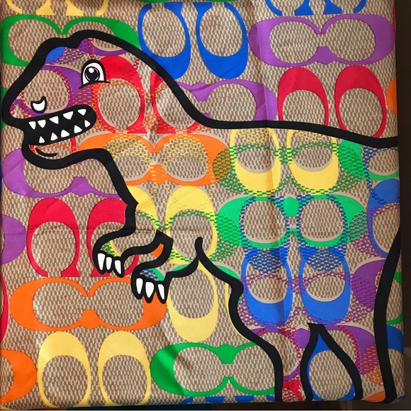 🌈 Coach Rainbow Signature Silk Square Scarf With Rexy *Special Edition* - Picture 5 of 7